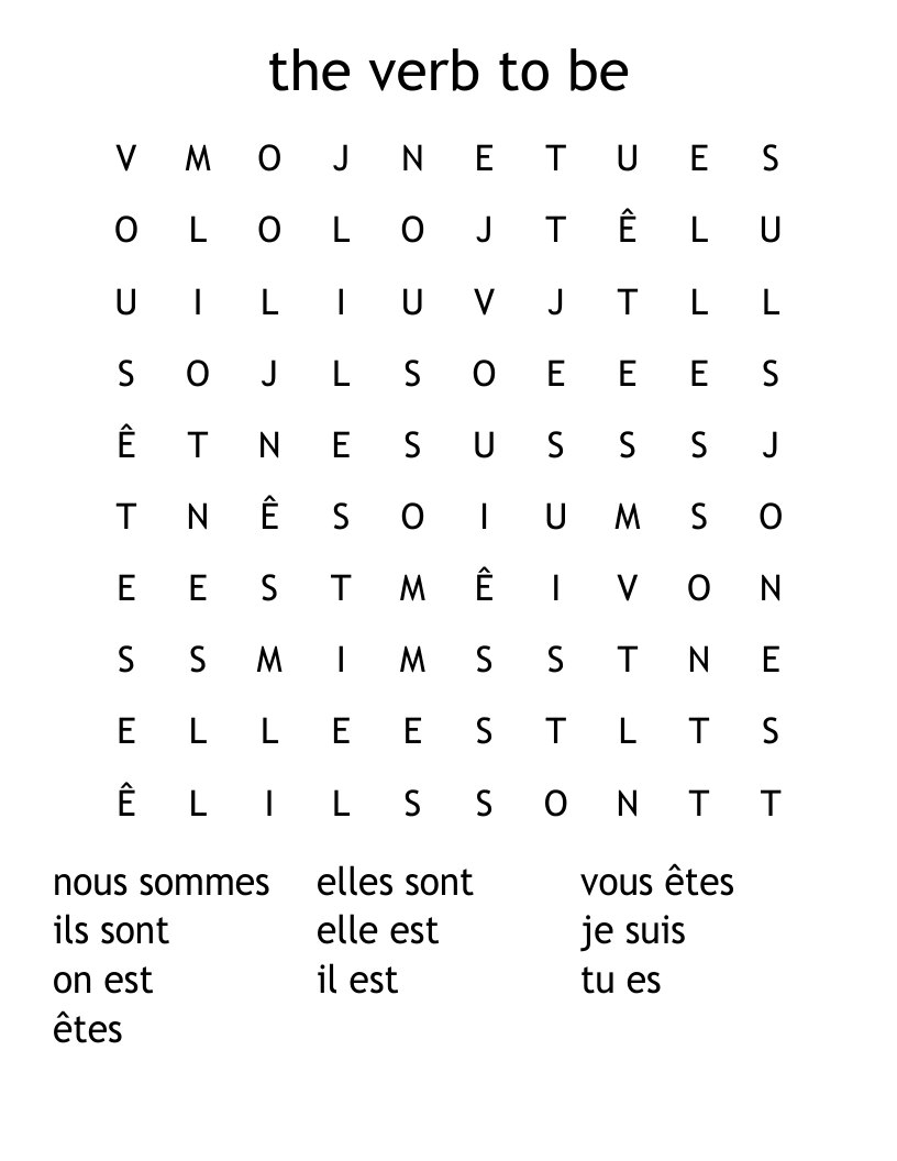 the verb to be Word Search
