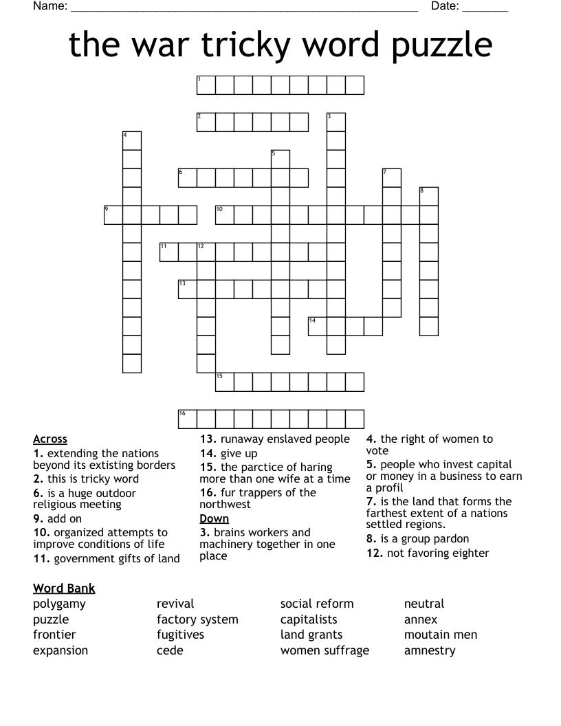 the war tricky word puzzle Crossword
