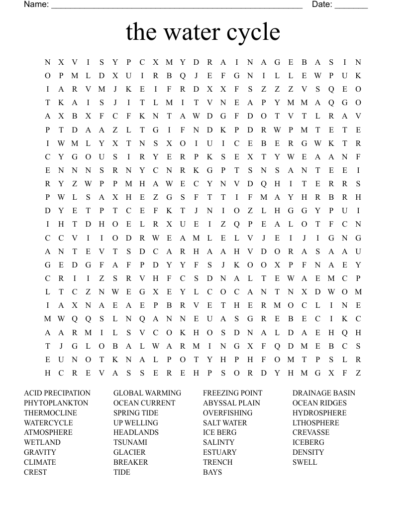 the water cycle Word Search