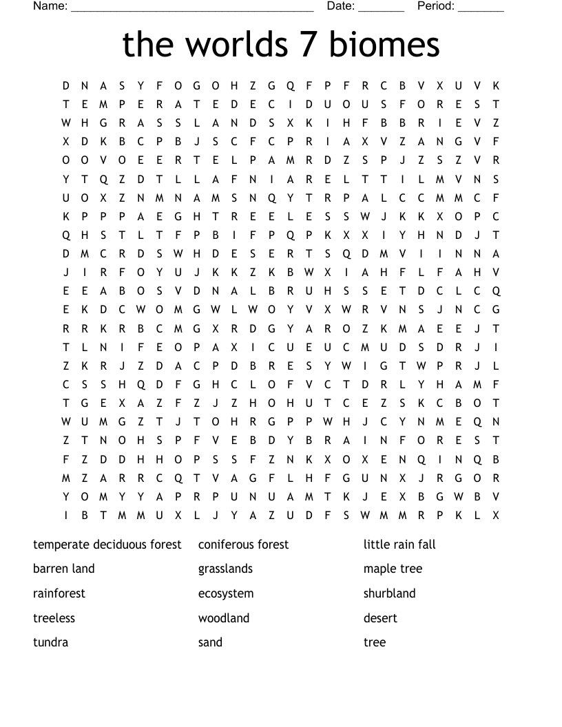 the worlds 7 biomes Word Search