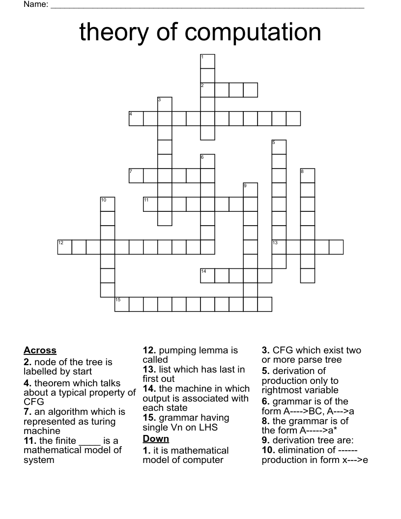 theory of computation  Crossword