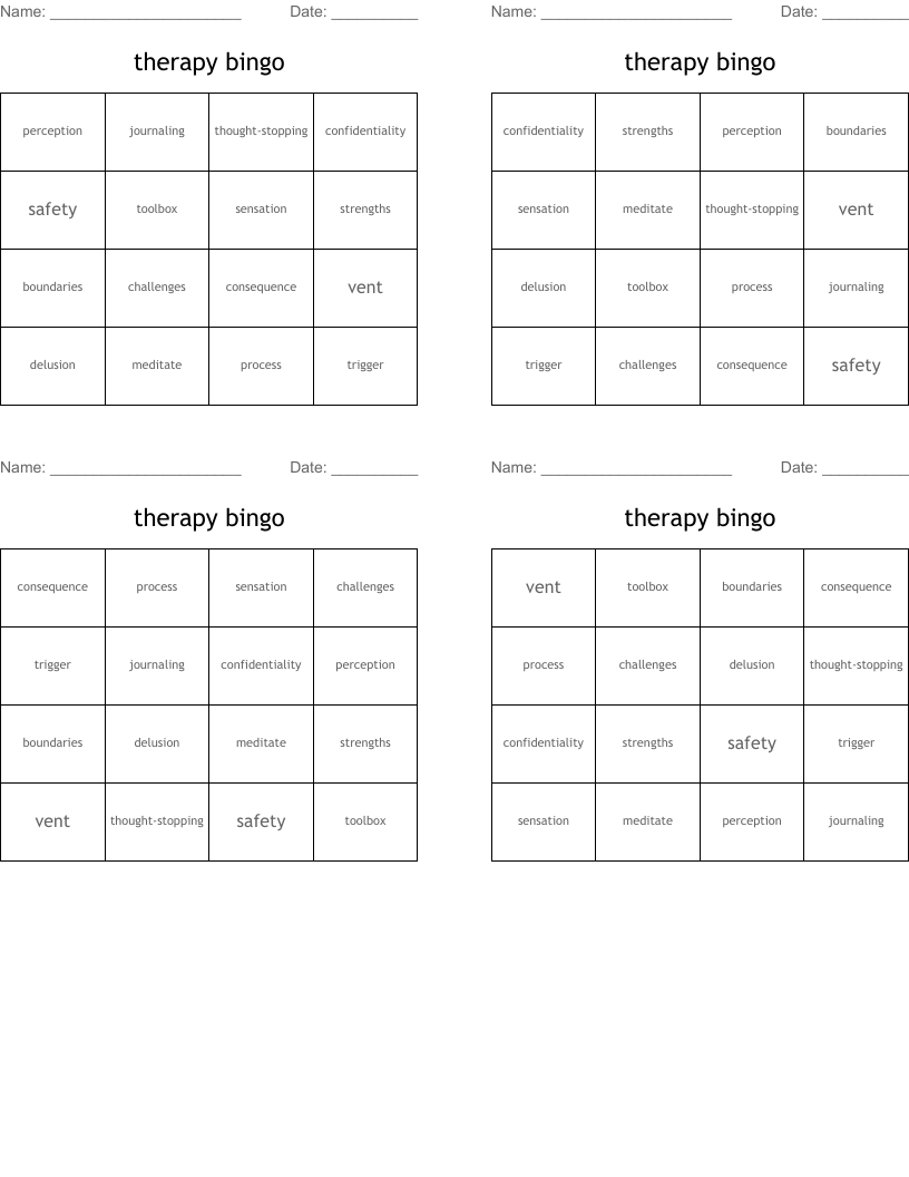 therapy bingo