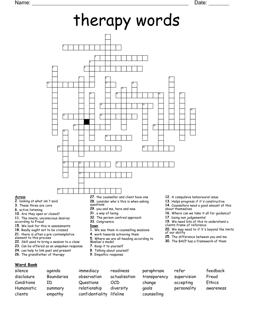 therapy words Crossword