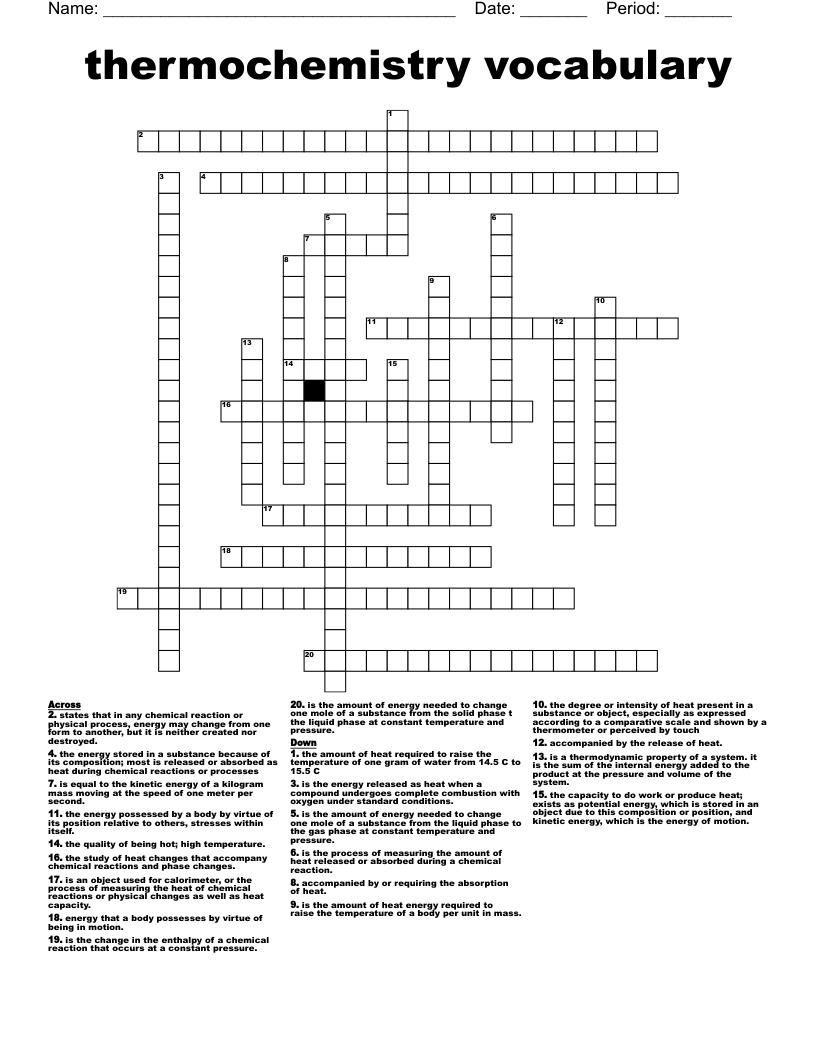 thermochemistry vocabulary Crossword