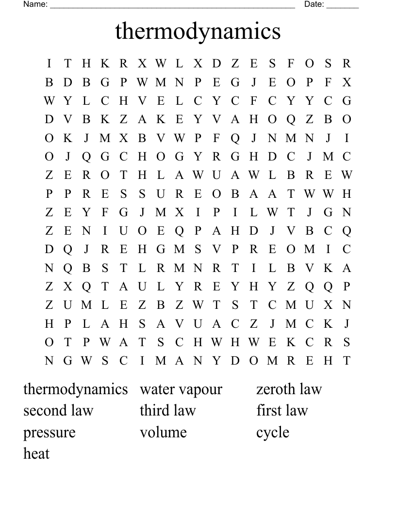 thermodynamics  Word Search