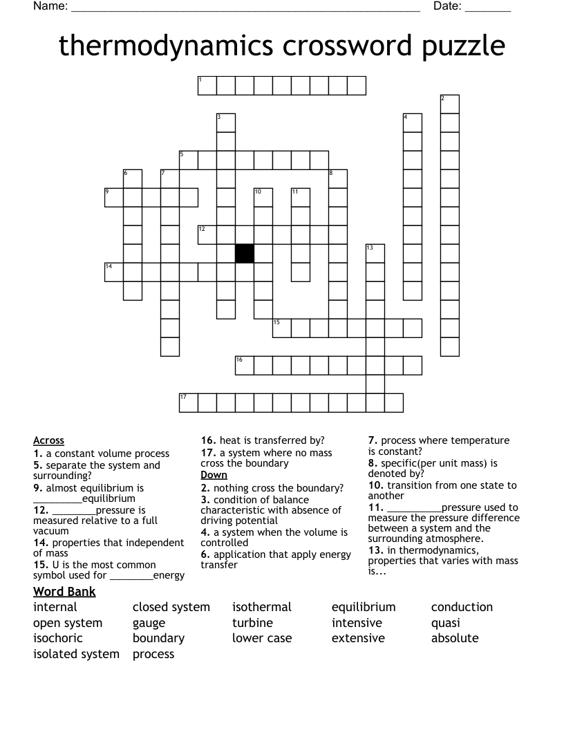 thermodynamics crossword puzzle