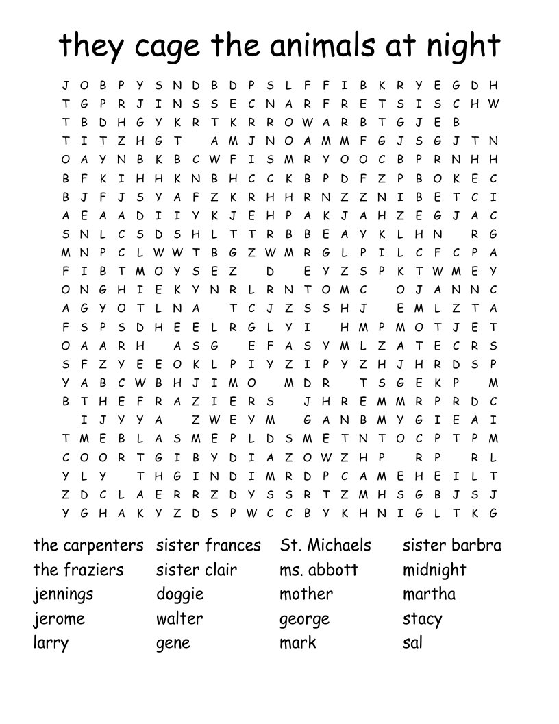 they cage the animals at night Word Search