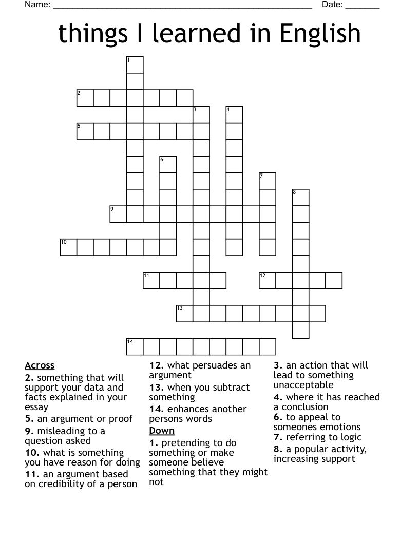 things I learned in English  Crossword