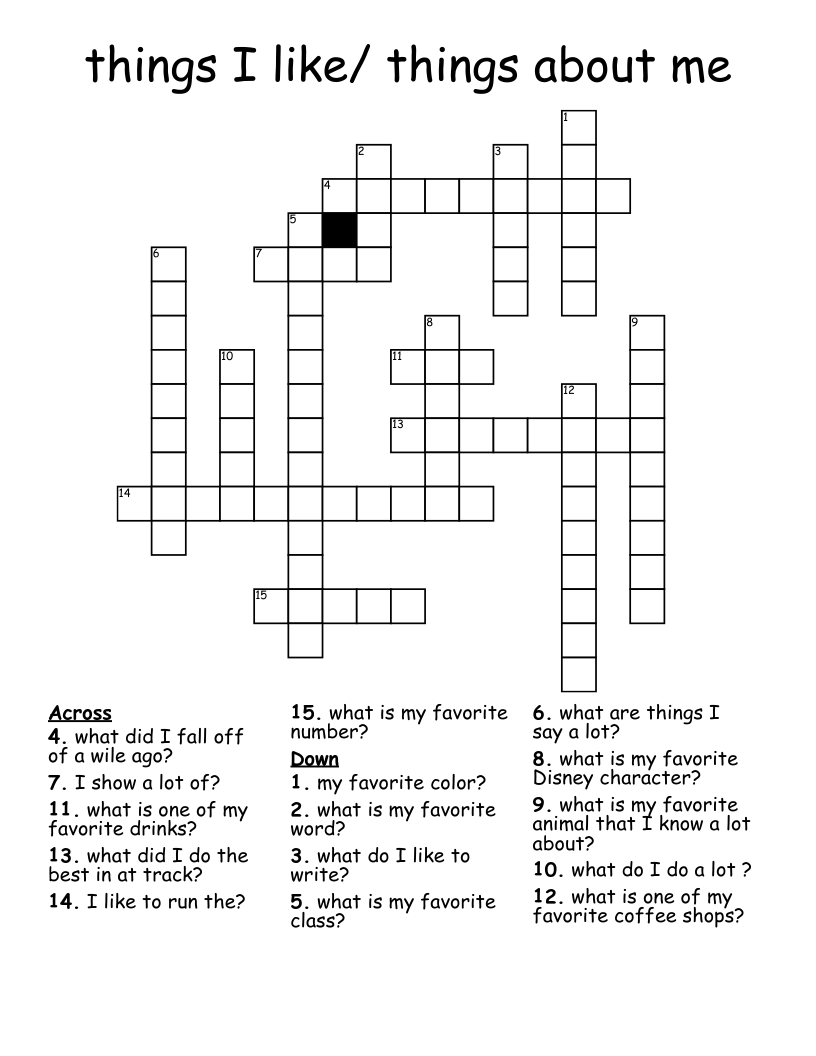 things I like/ things about me Crossword