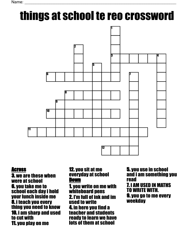 things at school te reo crossword