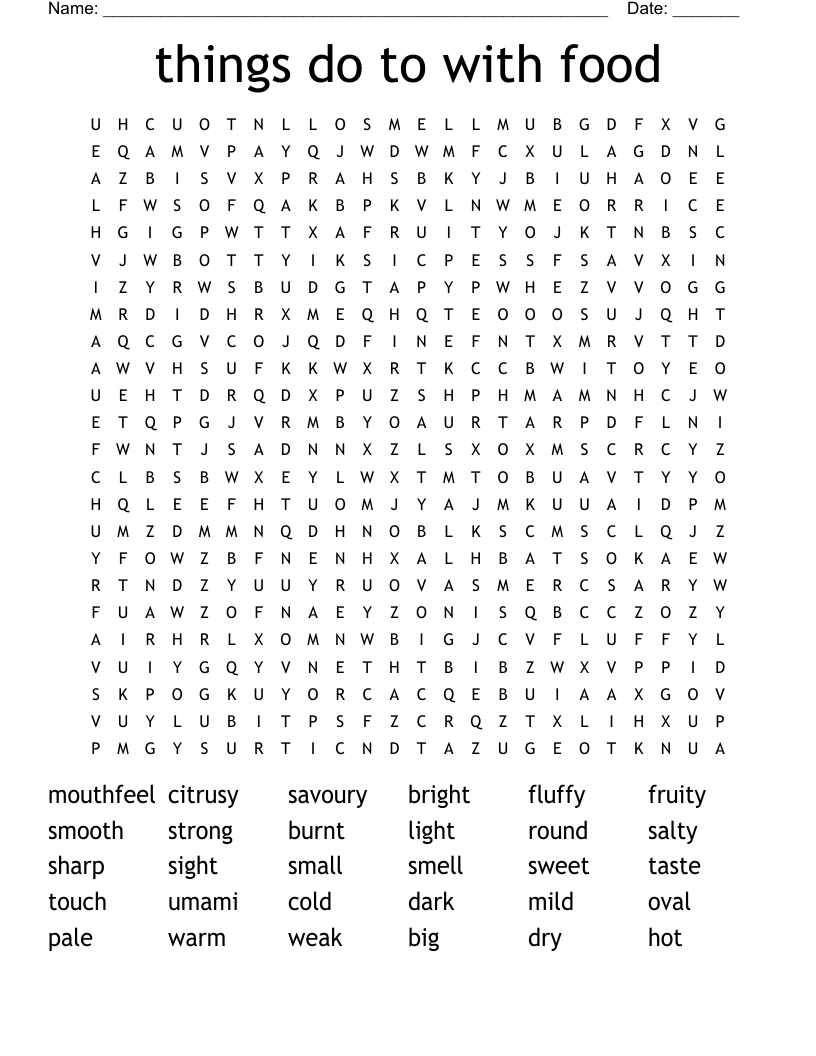 things do to with food  Word Search