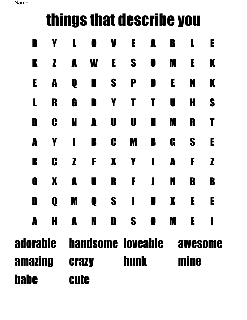 things that describe you Word Search