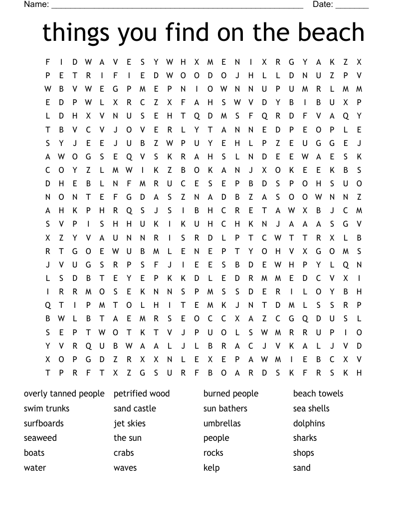 things you find on the beach Word Search