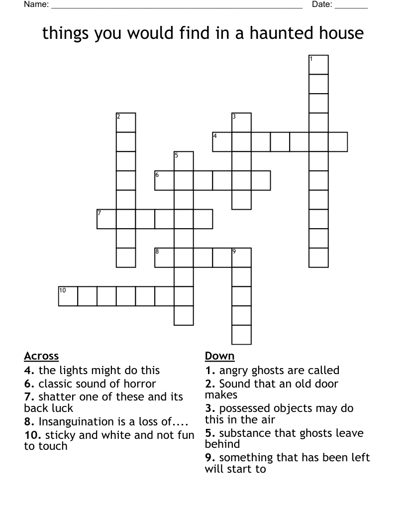 things you would find in a haunted house Crossword