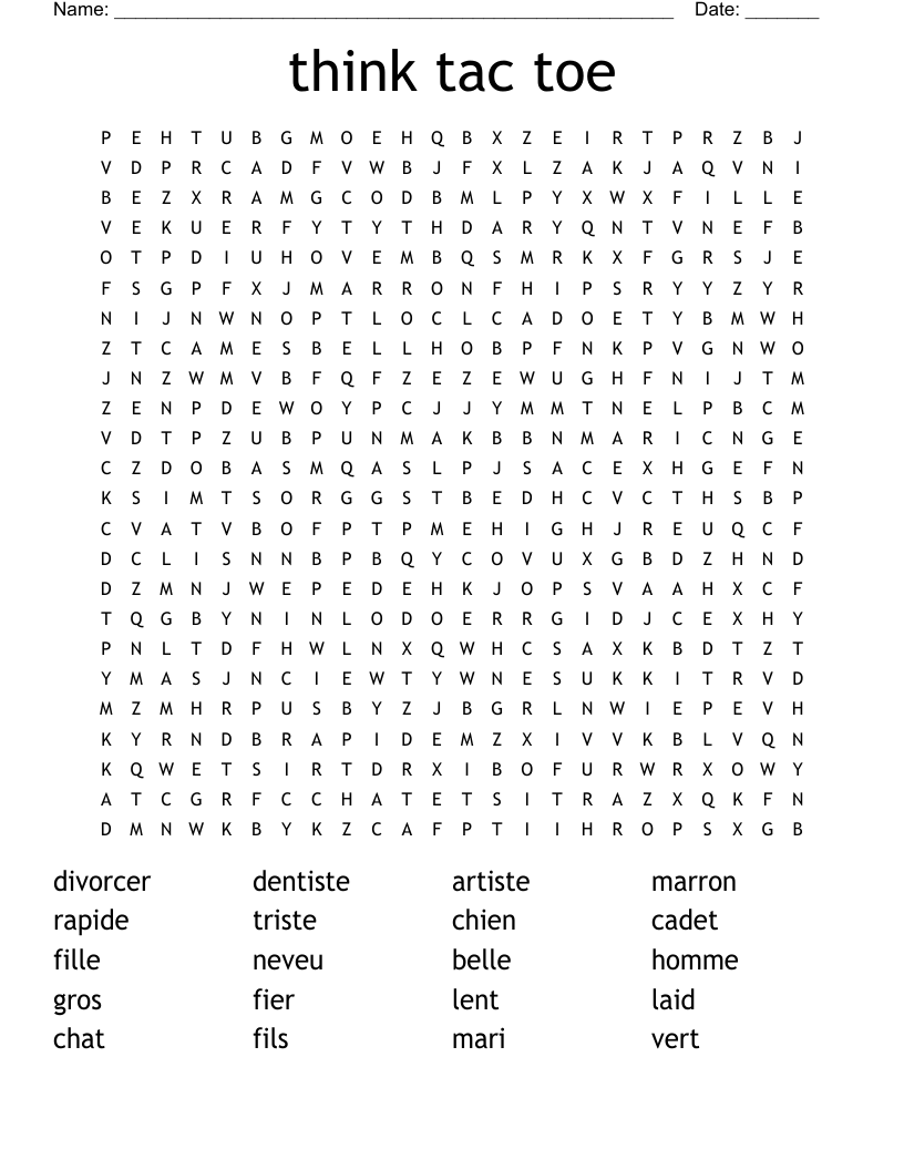 think tac toe Word Search