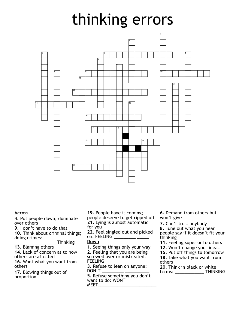thinking errors Crossword