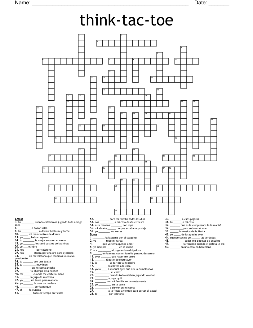 think-tac-toe Crossword