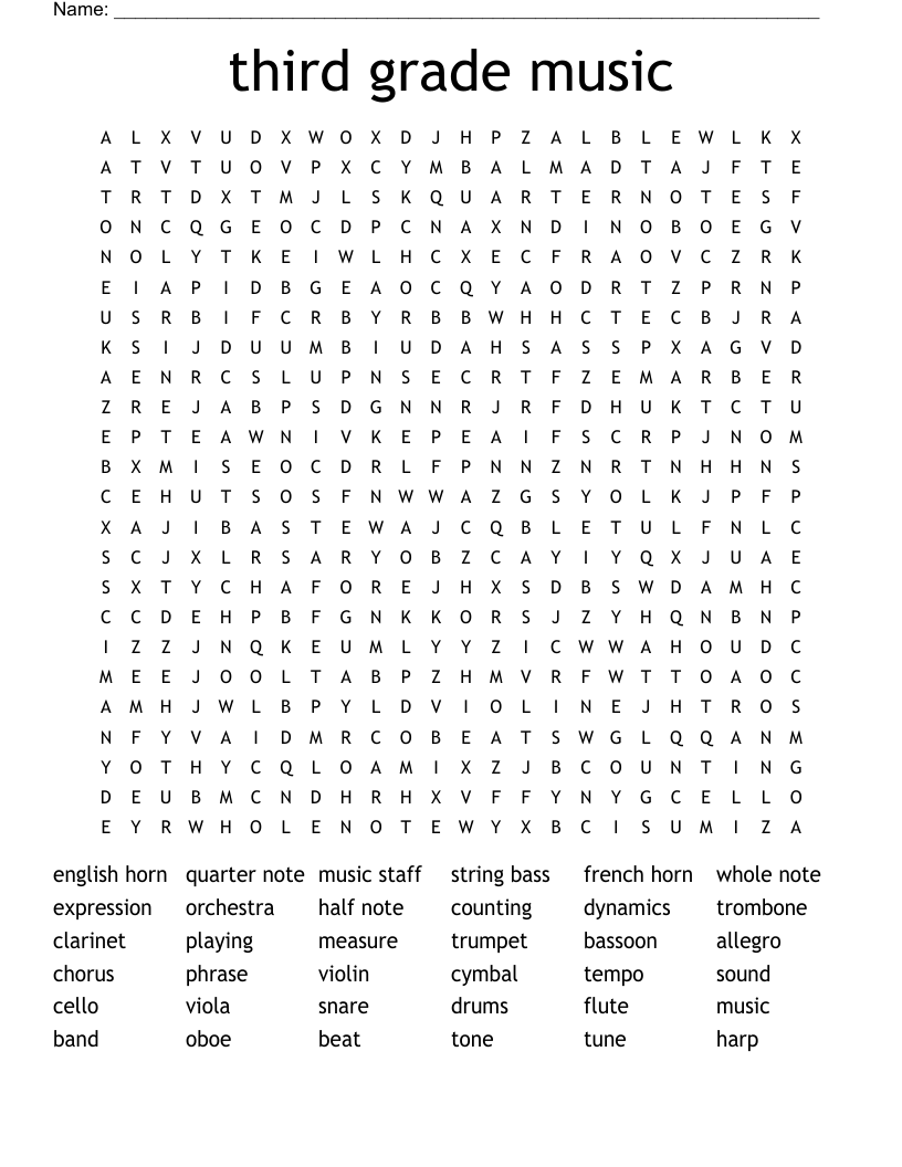 third grade music Word Search