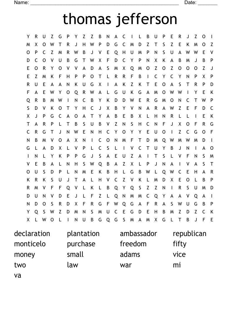 thomas jefferson Word Search