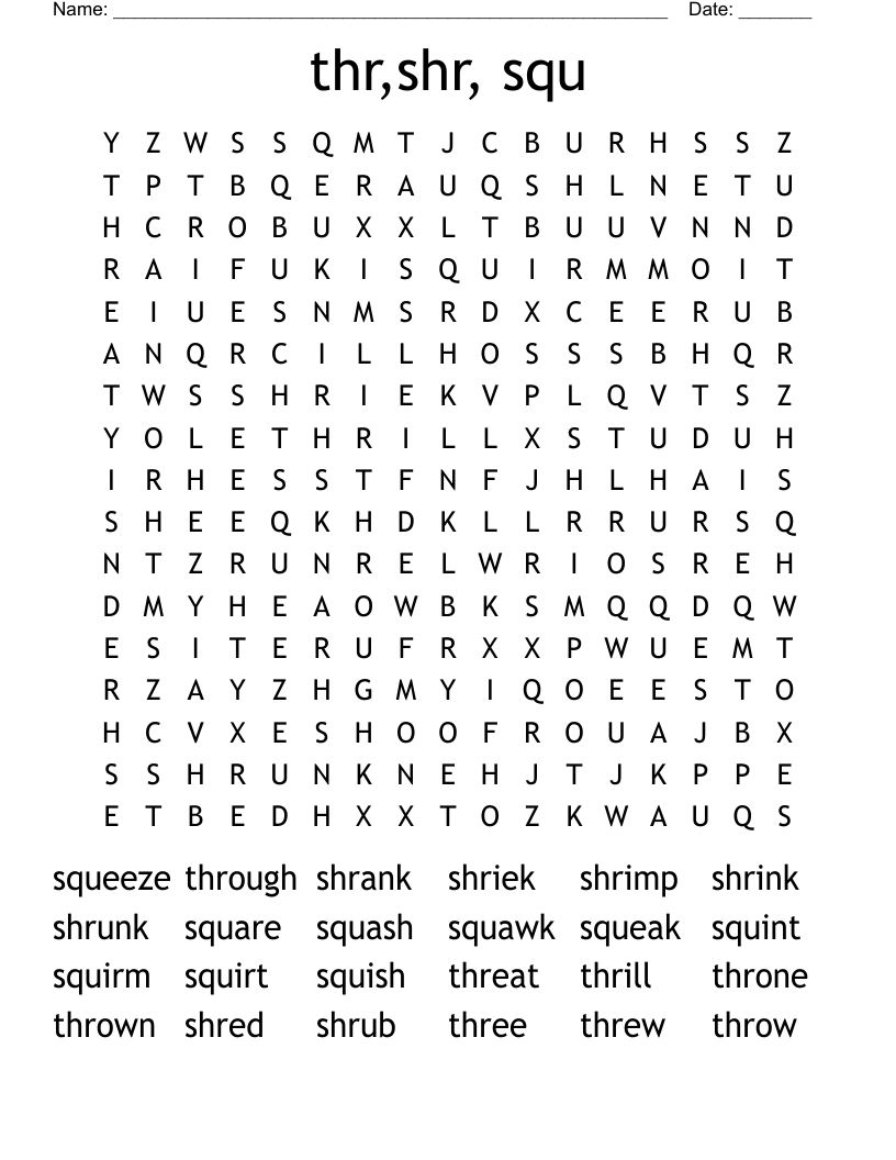 thr,shr, squ Word Search