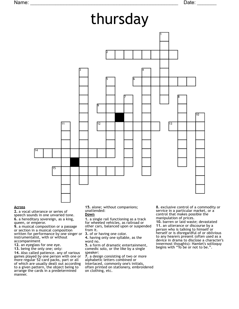 thursday  Crossword