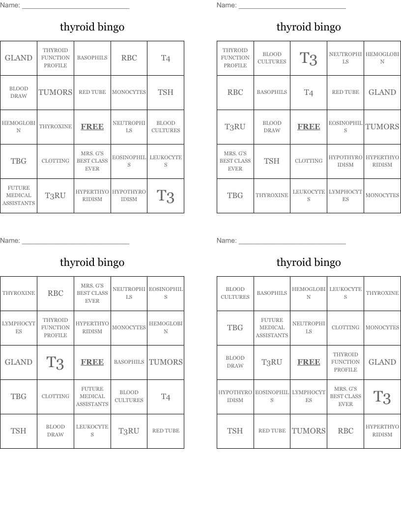 thyroid bingo