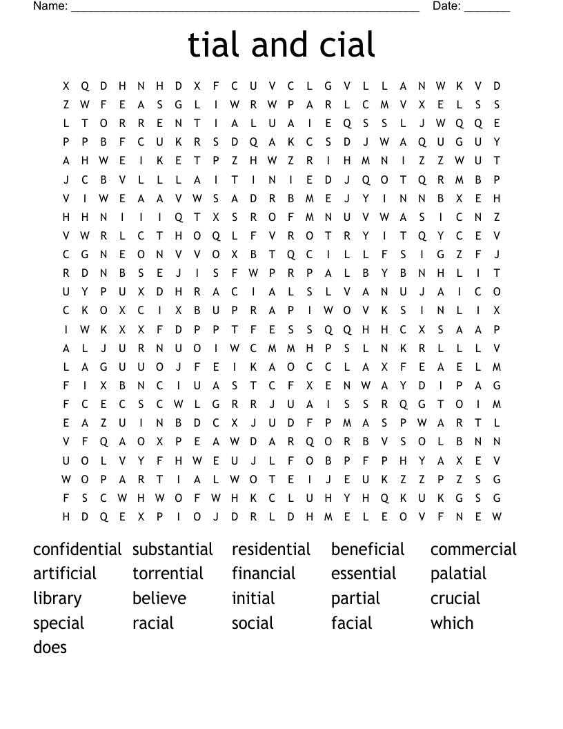 tial and cial Word Search