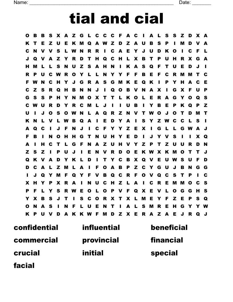 tial and cial Word Search