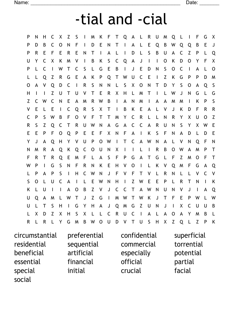 -tial and -cial Word Search