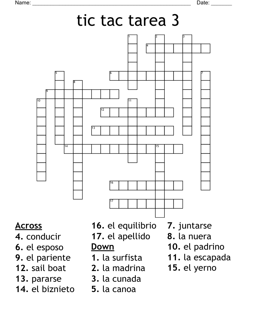 tic tac tarea 3 Crossword
