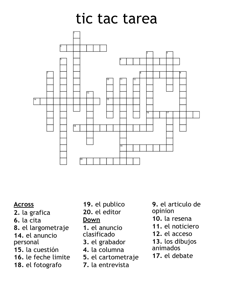 tic tac tarea  Crossword