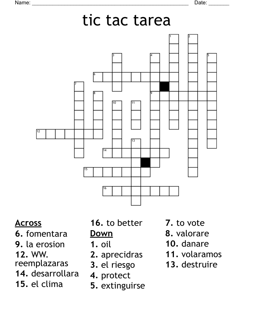 tic tac tarea  Crossword