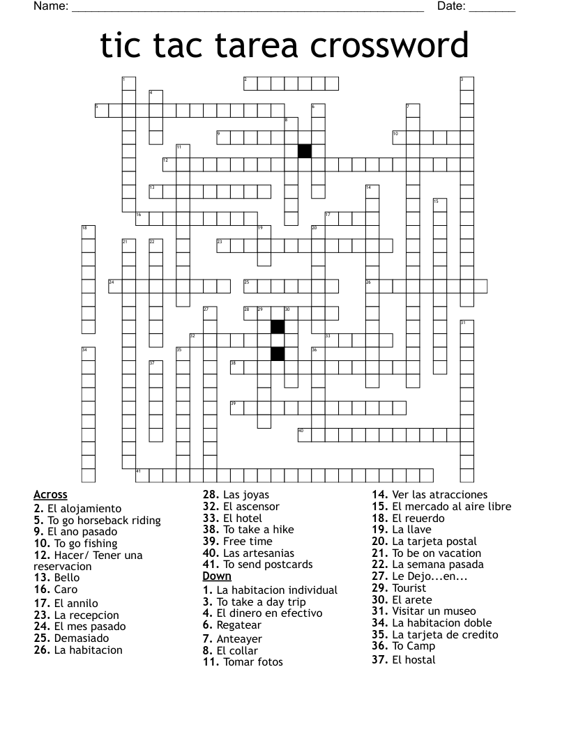 tic tac tarea crossword