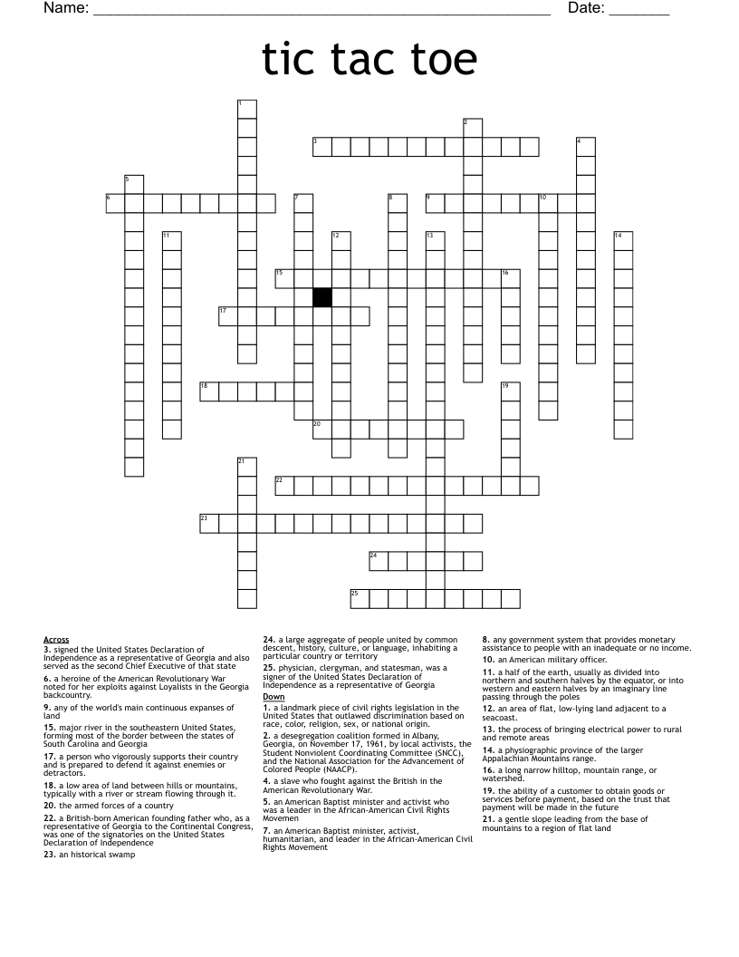 tic tac toe Crossword