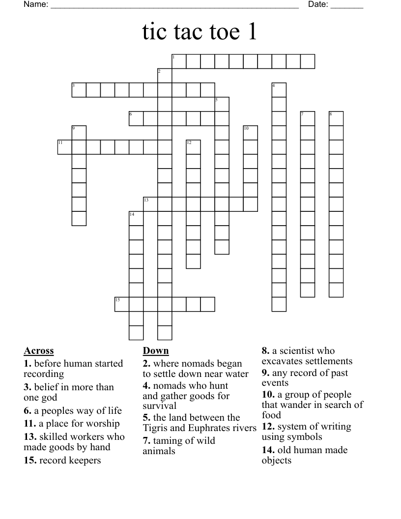 tic tac toe 1 Crossword