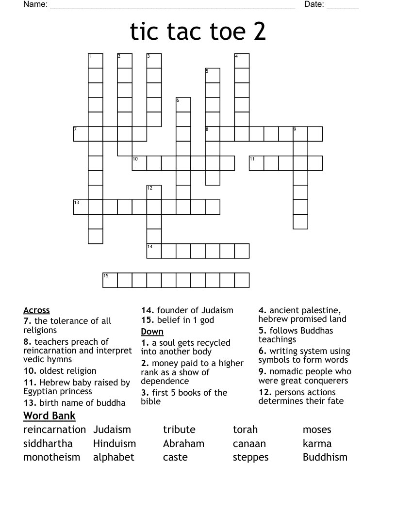 tic tac toe 2 Crossword