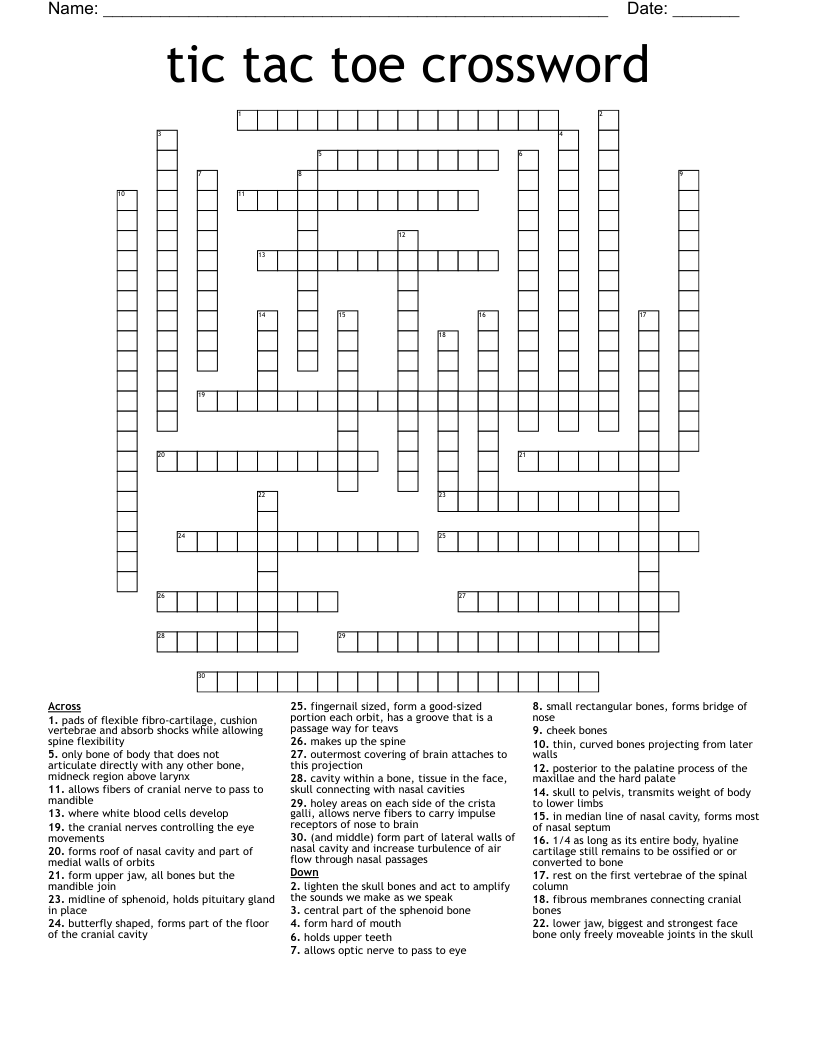 tic tac toe crossword 