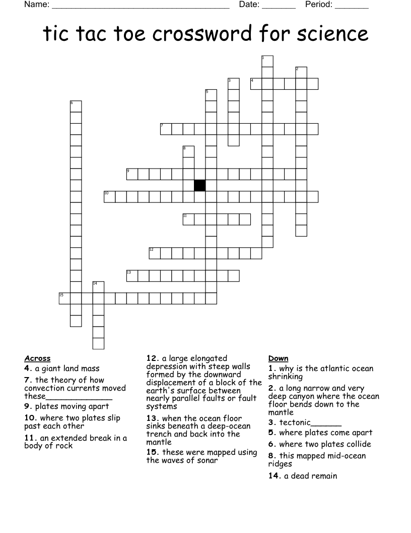 tic tac toe crossword for science