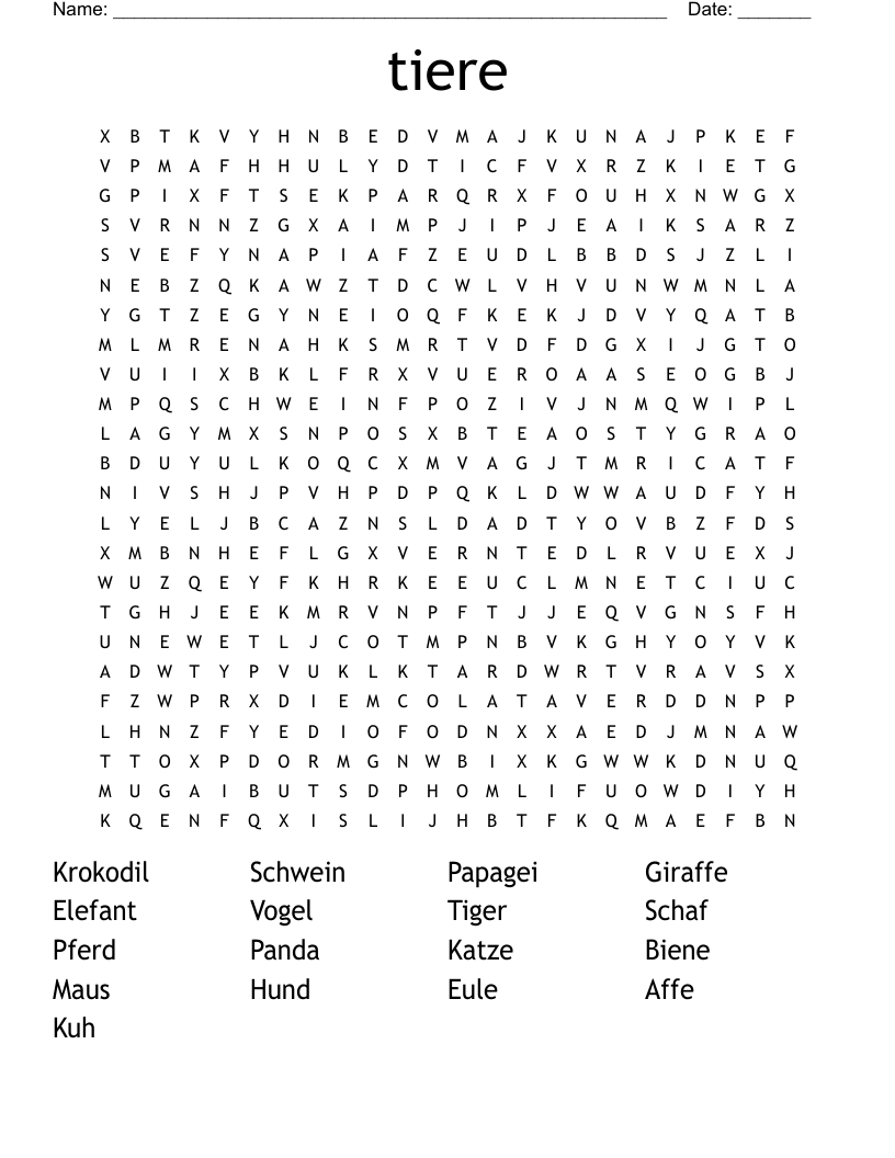 tiere Word Search