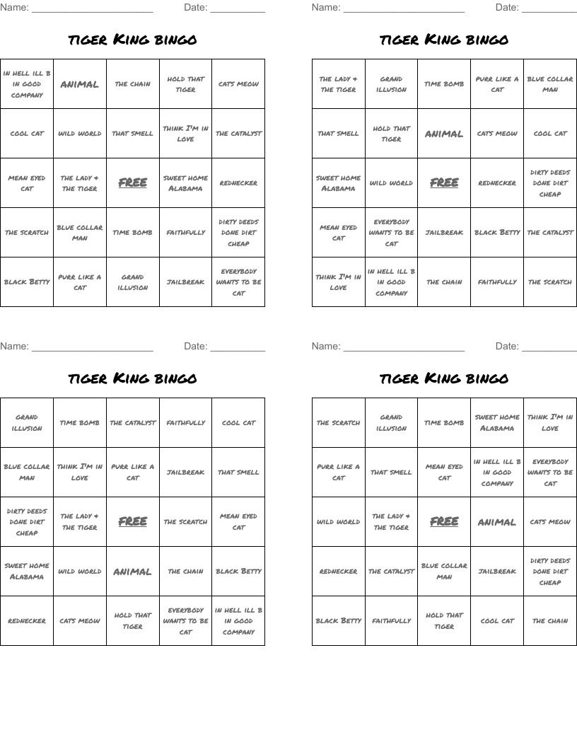 tiger King bingo
