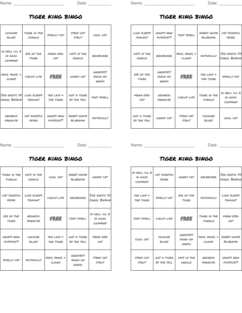 tiger king bingo