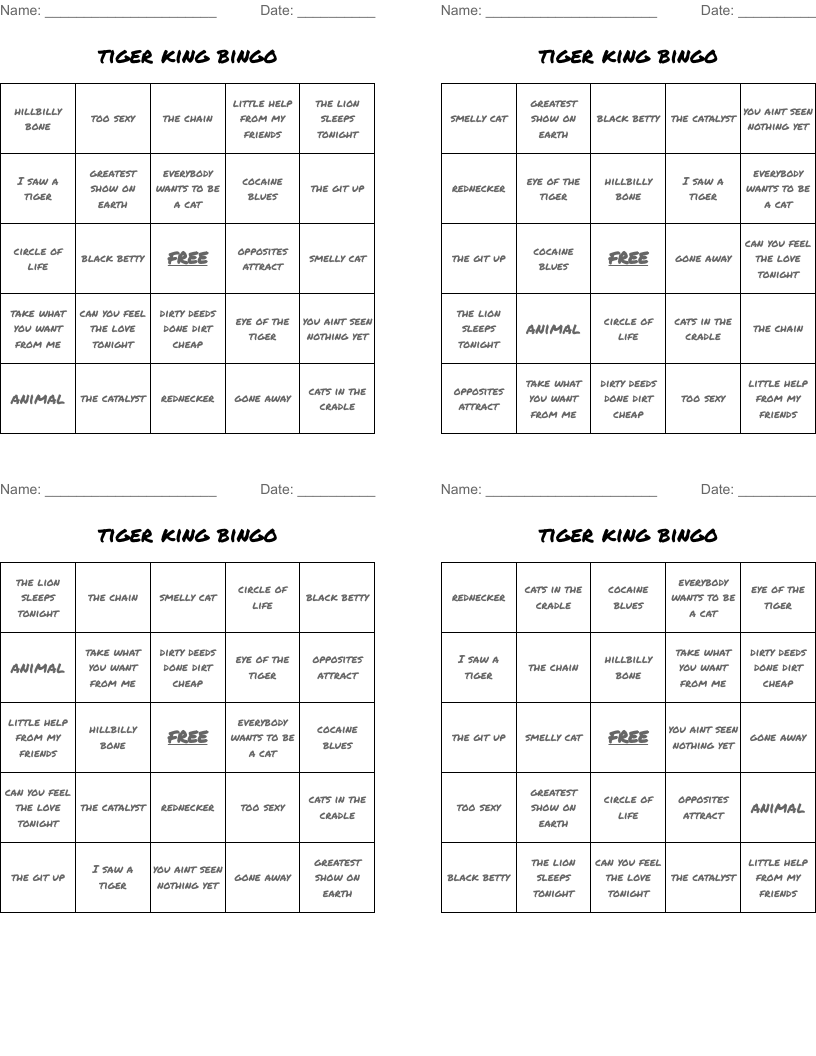 tiger king bingo