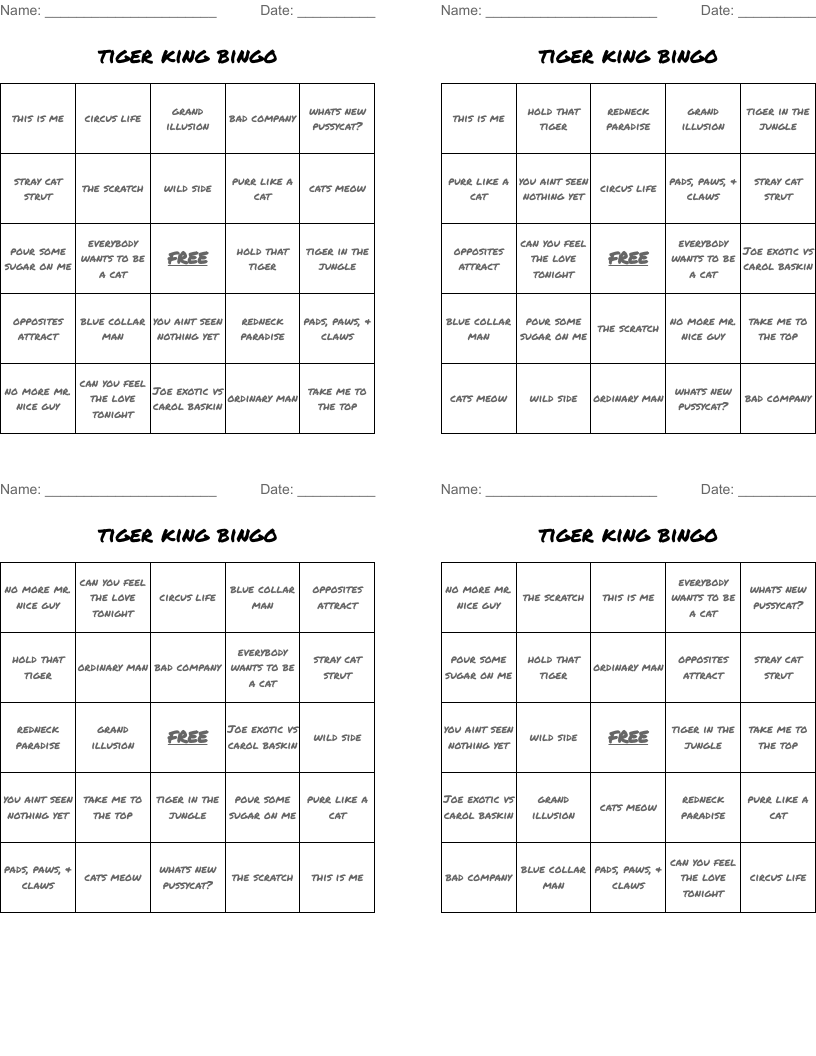 tiger king bingo