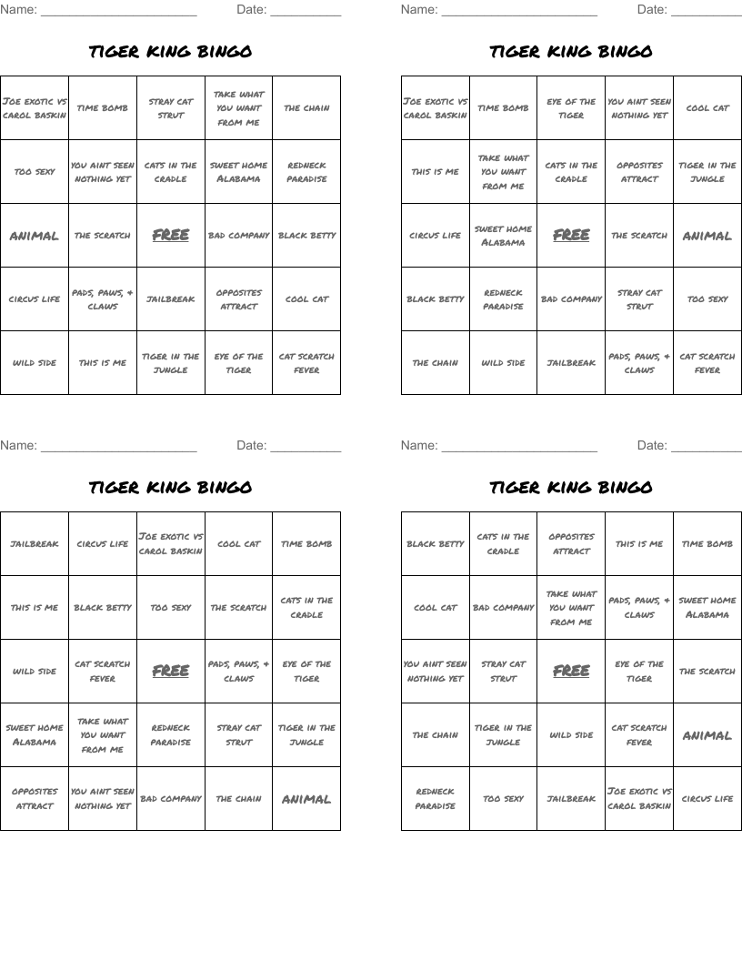 tiger king bingo