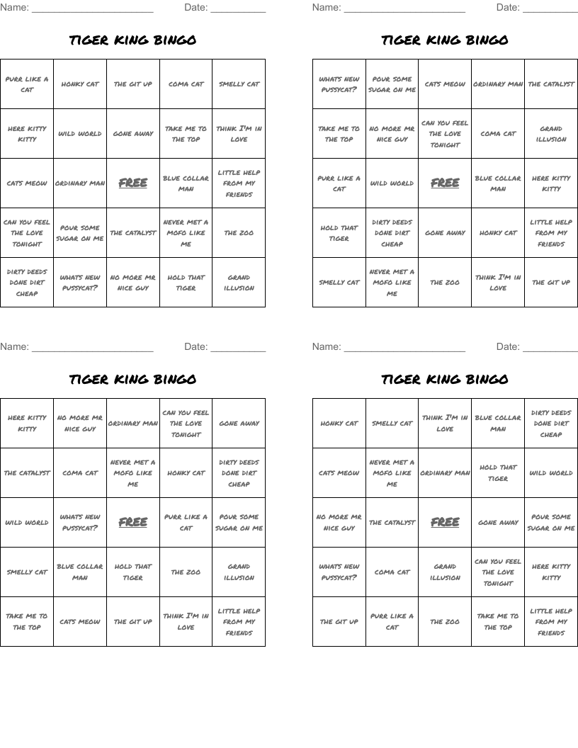 tiger king bingo