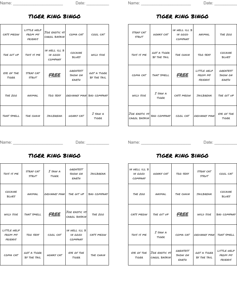 tiger king bingo