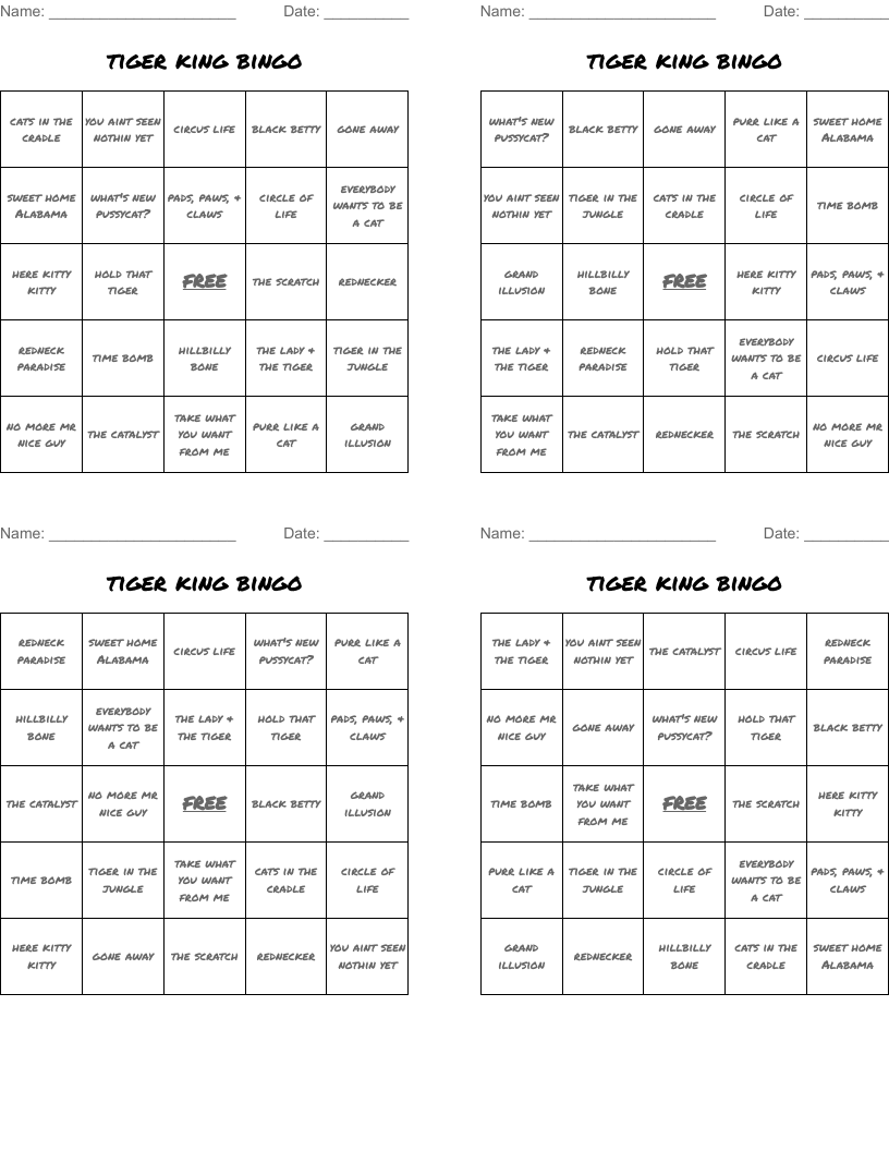 tiger king bingo
