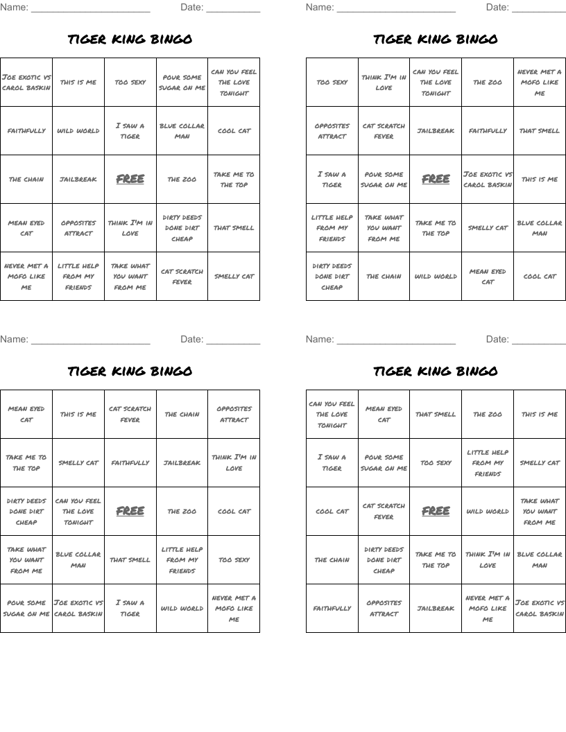 tiger king bingo