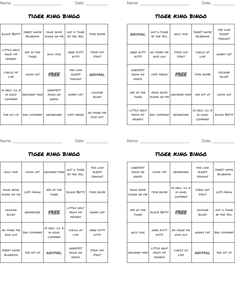 tiger king bingo