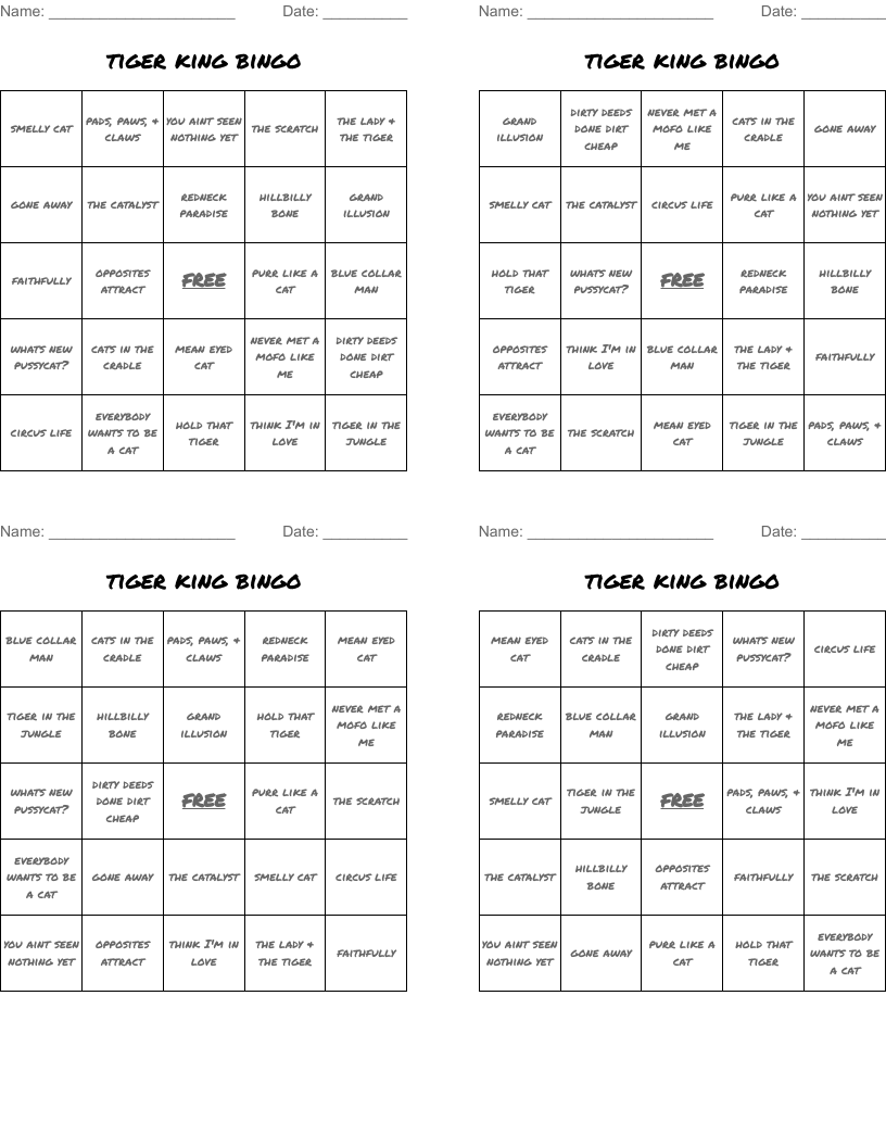 tiger king bingo